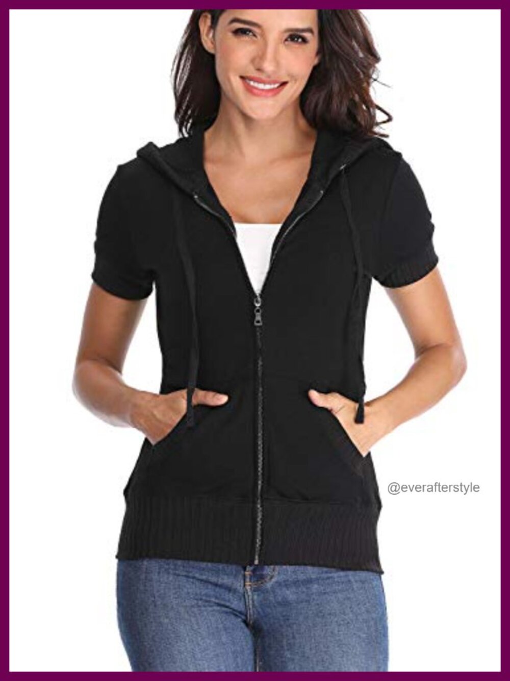 MISS MOLY Women's Full Zip Up Short Sleeve Hoodie